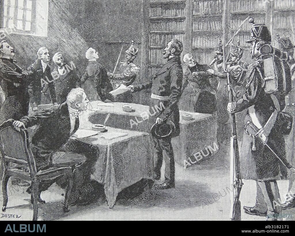 The French coup d'état of 5 December 1851 was a self-coup staged by Prince Louis-Napoléon Bonaparte (at the time President of the French Second Republic). It ended in the successful dissolution of the French National Assembly and the subsequent re-establishment of the French Empire the next year. When he faced the prospect of having to leave office in 1852, Louis-Napoléon (nephew of Napoléon Bonaparte) staged the coup in order to stay in office and implement his reform programs.