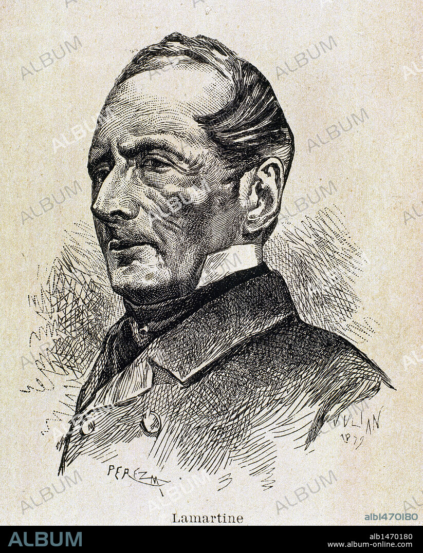 LAMARTINE, Alphonse de (1790-1869). Escritor romántico y político francés. Grabado.