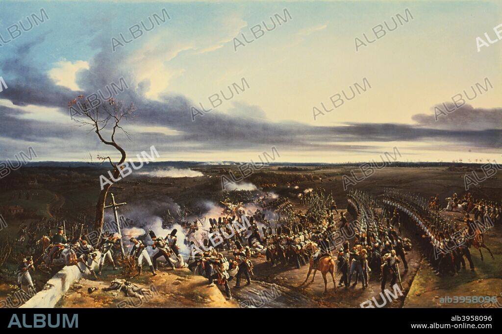 'The Battle of Montmirail', 11 February, 1814, (1822). One of Napoleon's (1769-1821) last successes in France, when he defeated the Russian General Sacken and the arriving Prussians were quickly forced to retreat from Marshal Mortier's fast-marching reinforcements. The Allies lost some 4,000 men, while Bonaparte suffered 2,000 casualties. Part of the collection at The National Gallery, London.