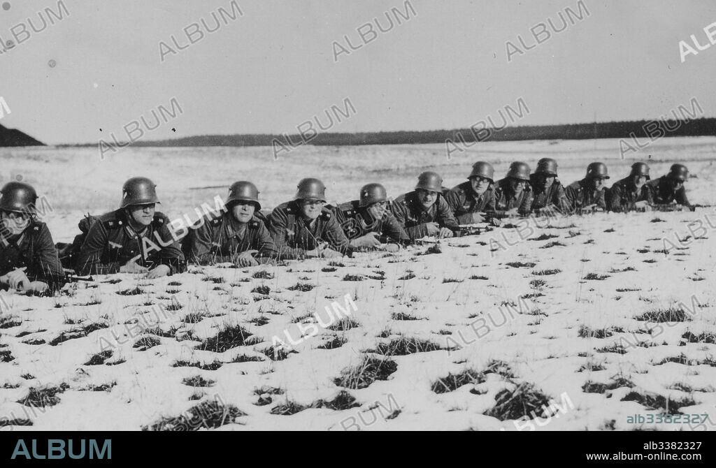 German Soldiers Running Through Drills in the Snow.