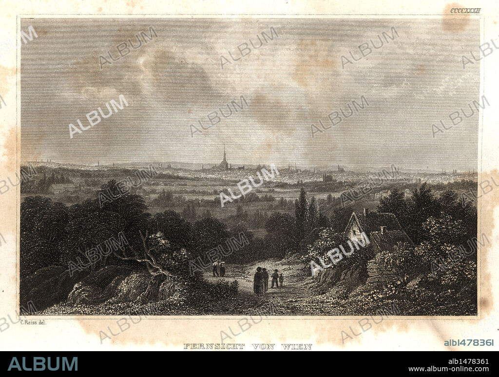 Vista general de Viena (Austria), ciudad donde vivieron diversos compositores clásicos (Mozart, Beethoven, Mahler, Haydn, Schubert). Grabado de la primera mitad del siglo XIX.