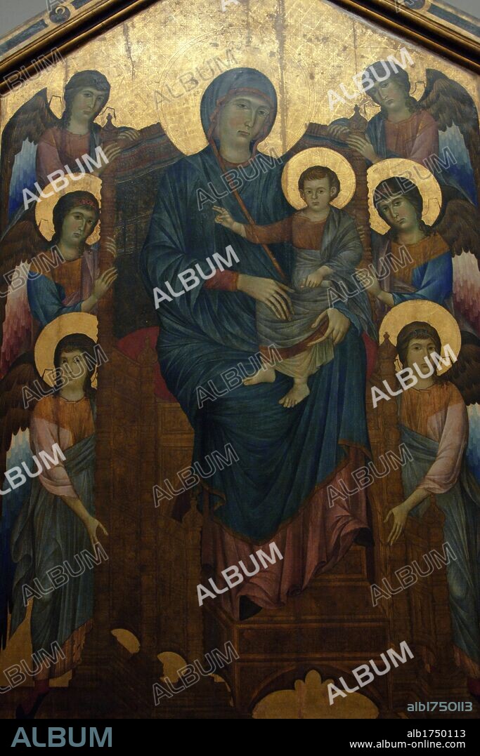 Cimabue (1240-1302). Florentine painter and creator of mosaics. The Maesta. Angels around the Virgin and Child Jesus. Painted around 1280. Tempera on panel. Louvre. France.