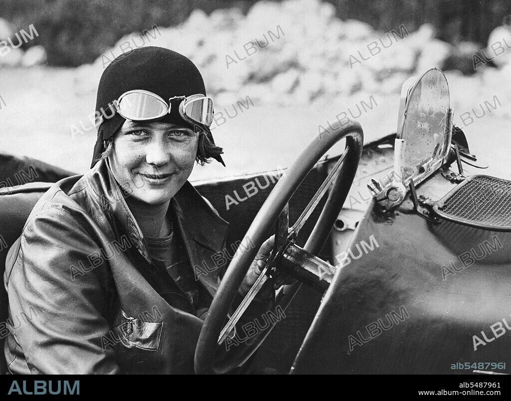 UNKNOWN. British racing driver Jill Scott in her Sunbeam, Brooklands, Surrey, 1920s.