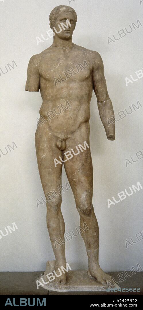 ARTE GRIEGO. GRECIA. ESTATUA DEL ATLETA AGIAS. Data del siglo IV a. C. Museo Arqueológico de Delfos.