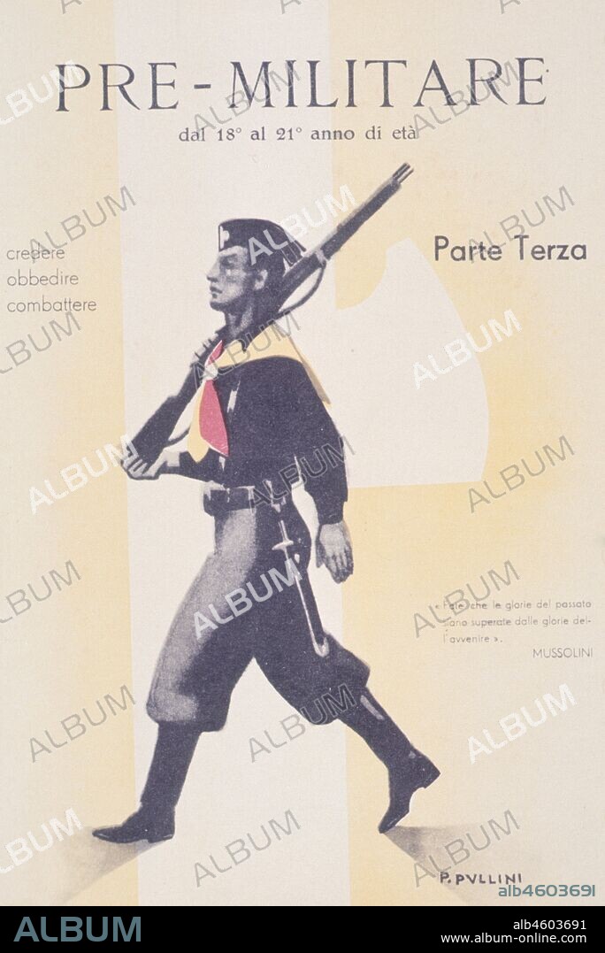 Pre-military. From 18 To 21 Years of Age. Mussolini. Poster.