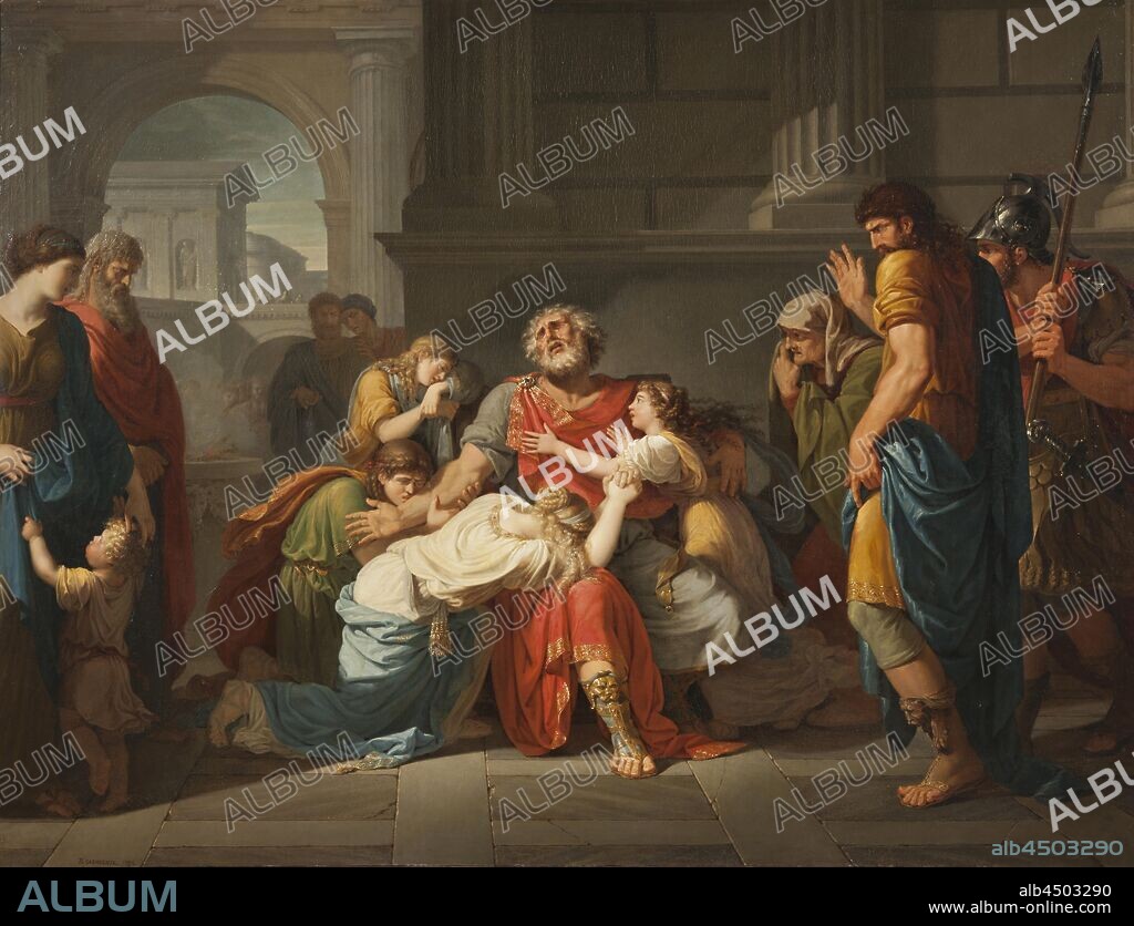 Bénigne Gagneraux, The Blind Oedipus Commending his children to the Gods, painting, 1784, oil on canvas, Height, 122 cm (48 inches), Width, 163 cm (64.1 inches), Inscriptions, Signature and date, B. Gagneraux 1784.