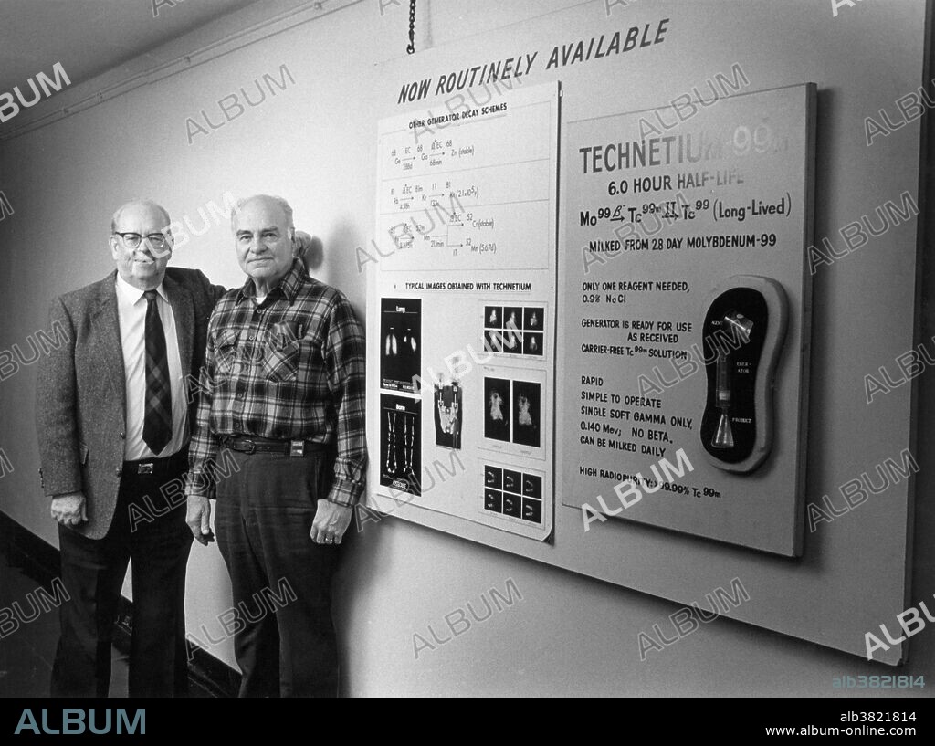 Brookhaven National Laboratory researchers Powell ''Jim'' Richards (left), and Walter Tucker were an integral part of the BNL team that led to the development of technetium-99m and promoted its use among the medical community.