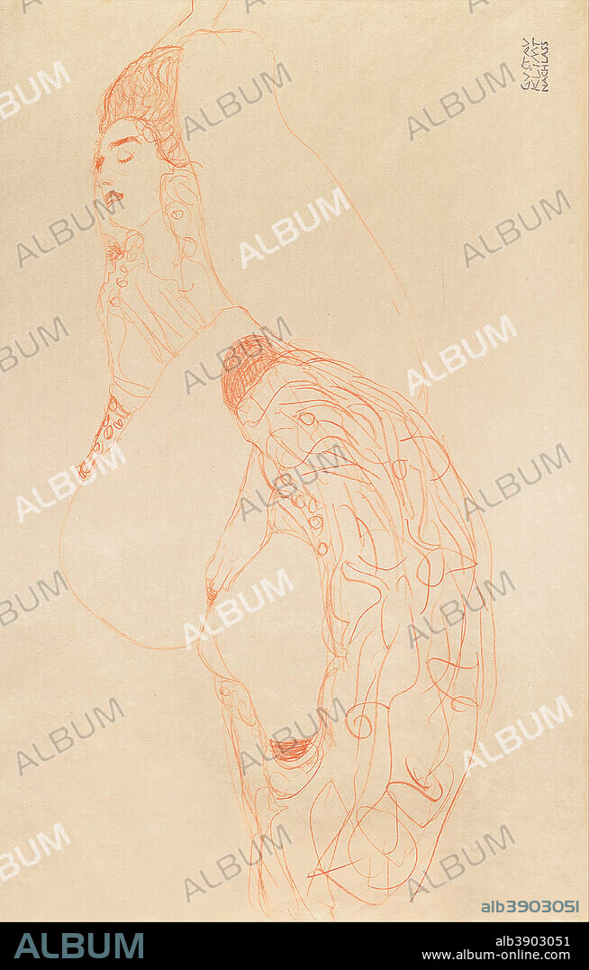 GUSTAV KLIMT. Liegender Halbakt (masturbierend) Reclining Semi-Nude (Masturbating). Date/Period: 1912/13. Drawing. Height: 361 mm (14.21 in); Width: 560 mm (22.04 in).