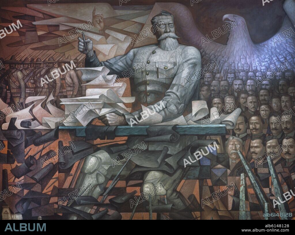 JORGE GONZÁLEZ CAMARENA. LA CONSTITUCION DE 1917 QUE RETOMO LOS IDEALES SOCIALES - MURAL  - SIGLO XX.