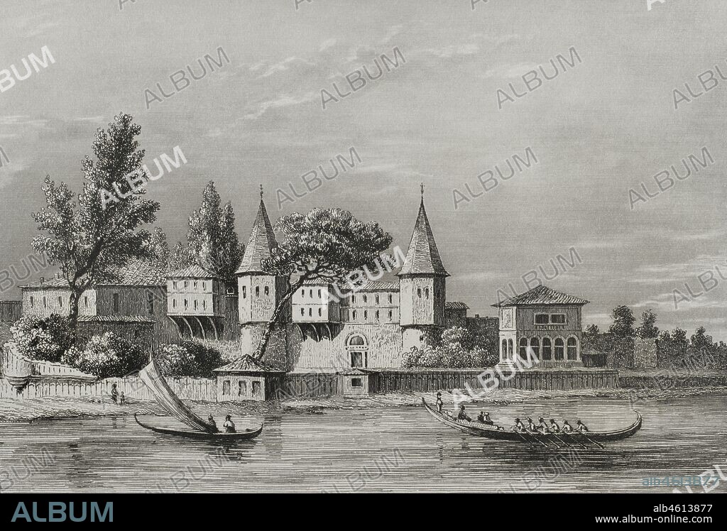 Impero Otomano. Turquía. Constantinopla (actual Estambul). Palacio de Topkapi. Grabado por Lemaitre, L. Fleury y Ch. Lalaisse. Historia de Turquía, por Joseph Marie Jouannin (1783-1844) y Jules Van Gaver. Panorama Universal, edicion española de 1840.
