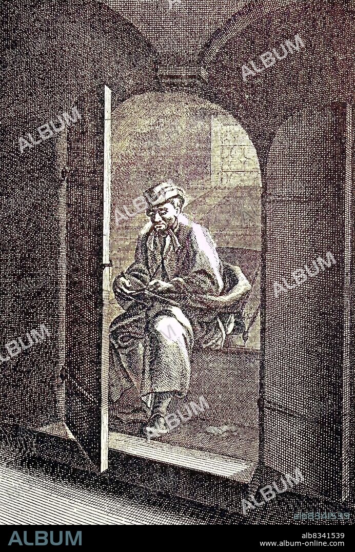 student sitting on toilet / Der Student auf dem Loco secreto, Toilette, 1750, historisch, C:CC5historical, digital improved reproduction of an original from the 19th century / digitale Reproduktion einer Originalvorlage aus dem 19. Jahrhundert, Originaldatum nicht bekannt.
