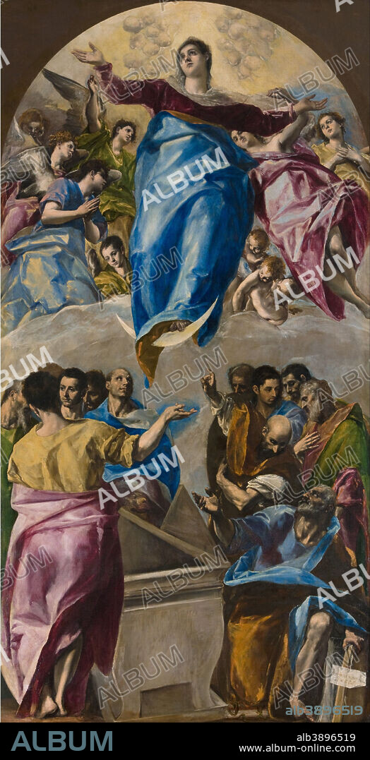 EL GRECO. Assumption of the Virgin. Date/Period: From 1577 until 1579. Painting. Oil on canvas. Height: 4,032 mm (13.22 ft); Width: 2,118 mm (83.38 in).