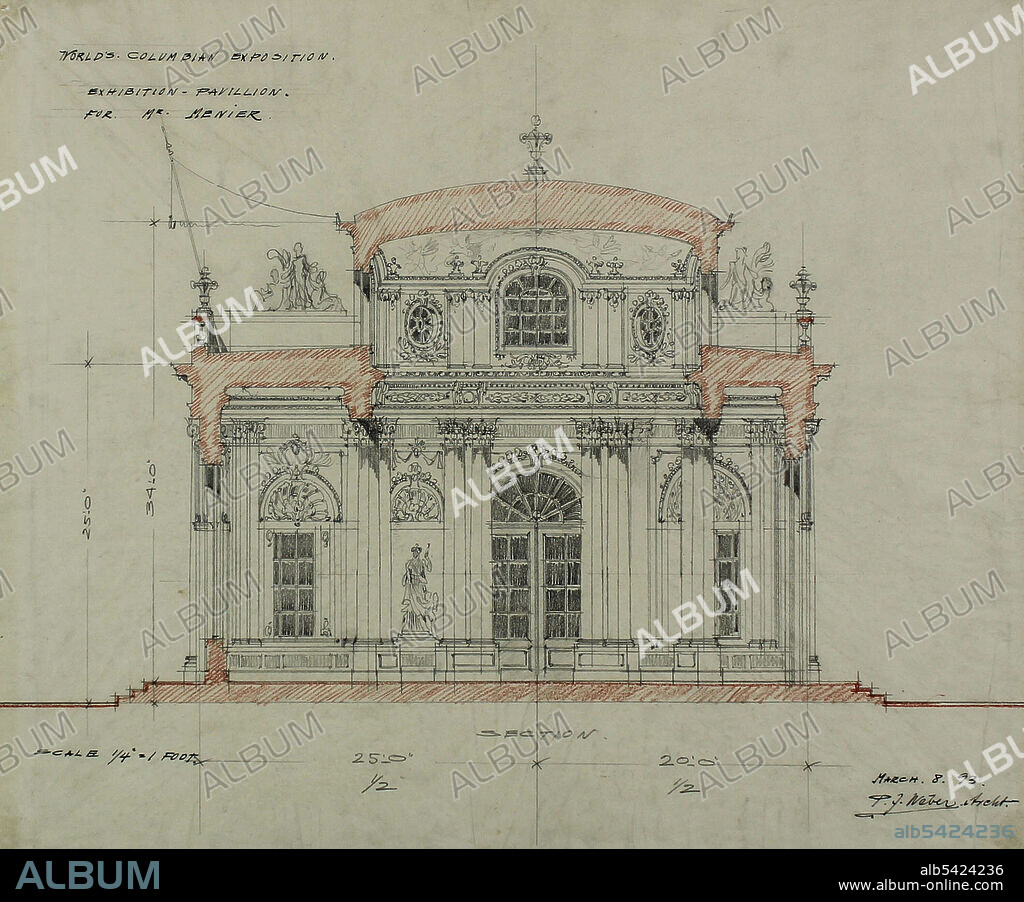 PETER JOSEPH WEBER. Chocolate-Menier Pavilion, World's Colombian Exposition, Chicago, Illinois, Section Sketch, 1893.