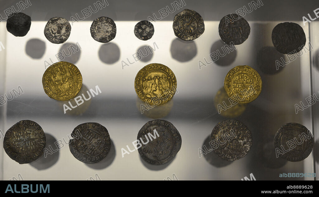 Gold, silver and vellon coins. Dated between the 11th and 15th centuries (reigns from Alphonse VI to the Catholic Kings). Toledo Mint. Sephardic Museum. Toledo. Castile-La Mancha. Spain.