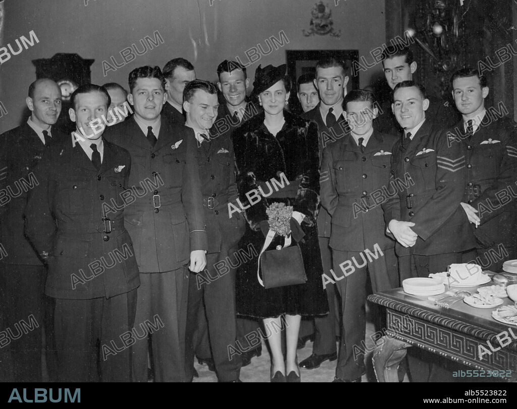 Duchess of Kent At Boomerang Club Anniversary In London -- The Duchess of Kent with members of the Royal Australian Air Force during her visit.The Duchess of Kent attended the first anniversary celebrations at the Boomerang Club, Australia House, London.The Club is open for the benefit of any members of the Australian Forces in Great Britain. March 31, 1943.