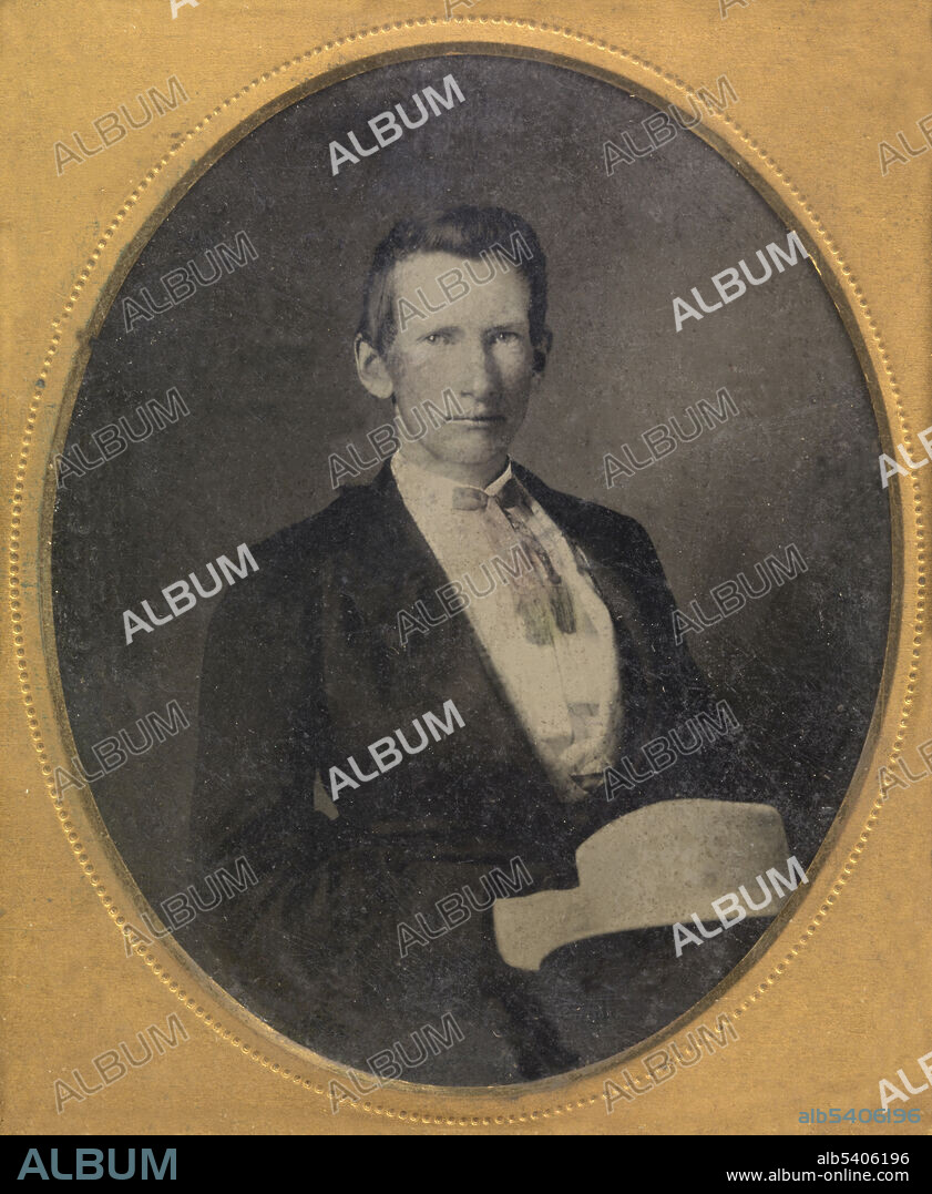 Frank James (1843 - 1915) was an American outlaw, the older brother of outlaw Jesse James, and a member of the James-Younger Gang. After his brother was killed he surrendered but was never convicted of any of the charges against him. In his final years, he returned to the James Farm, giving tours for 25 cents. No photographer credited, 1866 (cropped and cleaned).