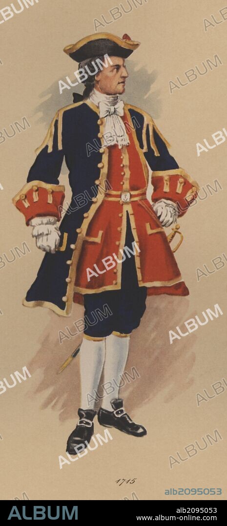 España. Uniformes de Marina. Capitán de Navio en 1715.