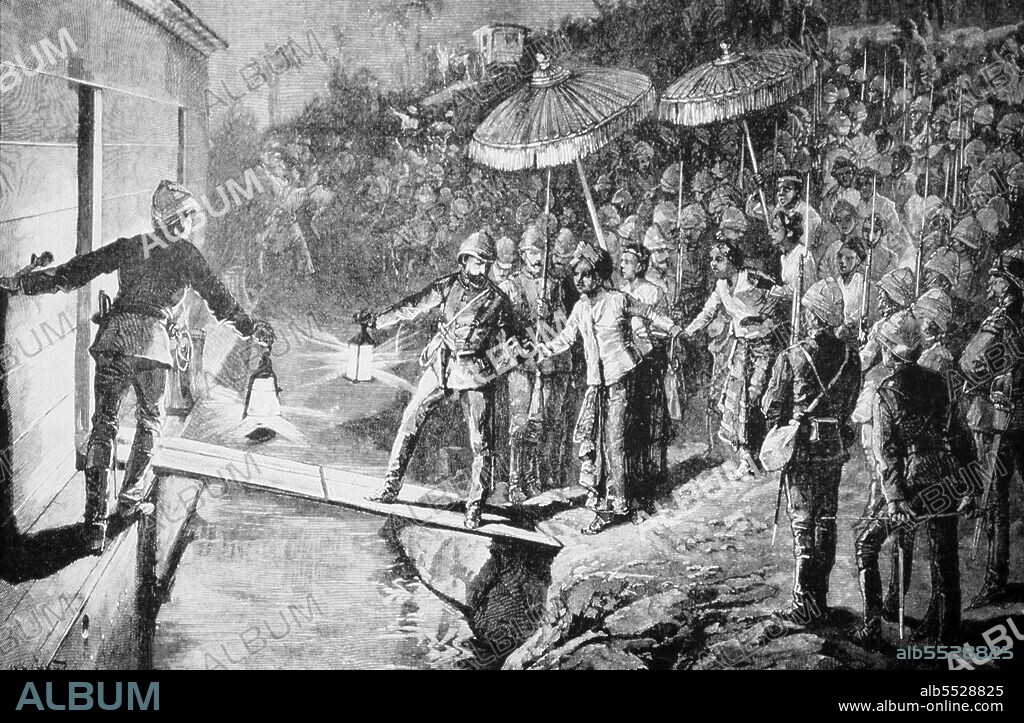 Thibaw Min (1 January 1859 – 19 December 1916) was the last king of the Konbaung dynasty of Burma (Myanmar) and also the last in Burmese history. His reign ended when Burma was defeated by the forces of the British Empire in the Third Anglo-Burmese War, on 29 November 1885, prior to its official annexation on 1 January 1886. After abdicating the throne, Thibaw, his wife Supayalat and two infant daughters were exiled to Ratnagiri, India, a port city off the Arabian Sea. Supayalat (13 December 1859 – 24 November 1925) was the last queen of Burma who reigned in Mandalay (1878–1885), born to King Mindon Min and Queen of Alenandaw. Their reign lasted just seven years when Thibaw Min was defeated in the Third Anglo-Burmese War and forced to abdicate by the British in 1885. On 25 November 1885 they were taken away in a covered carriage, leaving Mandalay Palace by the southern gate of the walled city along the streets lined by British soldiers and their wailing subjects, to the River Irrawaddy where a steamboat awaited. Thibaw was 27 and Supayalat 26. After years of exile in India, Supayalat returned to Rangoon in 1919. She died six years later, in 1925 - shortly before her 66th birthday. Although the colonial government declared the day of her funeral a national holiday, the royal family's request for her to be buried in Mandalay was also refused. Her funeral was, however, held with pomp and ceremony as befitted a Burmese queen. Supayalat lies buried at the foot of the Shwedagon Pagoda in Kandawmin Gardens between the tombs of Aung San Suu Kyi's mother Khin Kyi and the former UN Secretary General U Thant.