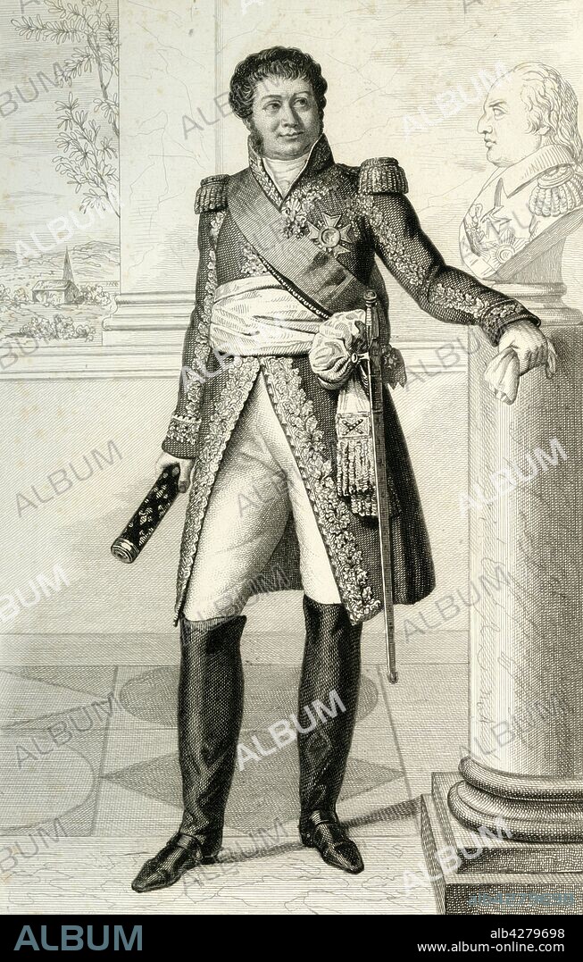 JULIEN LEOPOLD BOILLY. Henri Jacques-Guillaume Clarke, 1804, (1839). 'Clarke (Henri-Jacques-Guillaume) duc de Fettre, Maréchal de France'. Portrait of Henri Jacques-Guillaume Clarke (1765-1818), duc de Feltre and Marshal of France. Clarke was a French soldier and politician of Irish decent. From "Galerie Des Maréchaux De France. Dédiée à l'Armée de Terre et de Mer" (Gallery of the Marshals of France. Dedicated to the Army of Land and Sea), by Charles Gavard. [De Fain, Paris, 1839].
