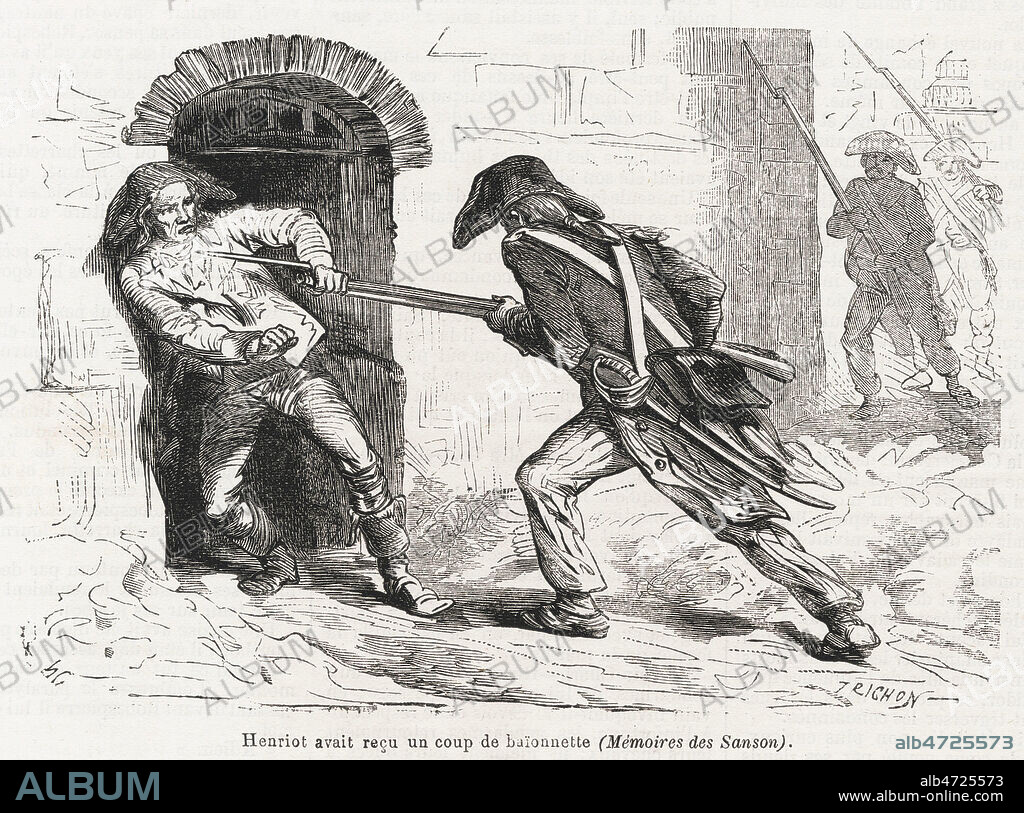 Henriot (Le general Francois HENRIOT (1759-1794) avait recu un coup de baionnette. Illustration d'Horace CASTELLI (1825-1889) pour Les Mémoires des Sanson par Henri-Clement SANSON (1799-1889) reprises dans Le Nouveau Journal du 29 octobre 1864. Credit : Collection Jonas/Kharbine-Tapabor.