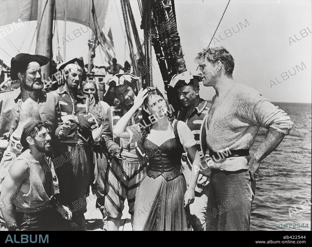 BURT LANCASTER, EVA BARTOK y NICK CRAVAT en EL TEMIBLE BURLÓN, 1952 (THE CRIMSON PIRATE), dirigida por ROBERT SIODMAK. Copyright WARNER BROTHERS.
