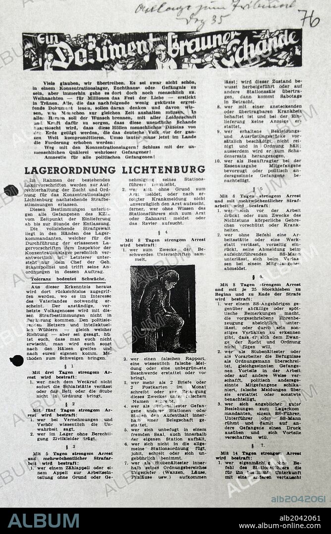 Illegal flier with regulations of the Lichtenburg concentration camp. December, 1935. Dachau Concentration Camp Memorial Site.