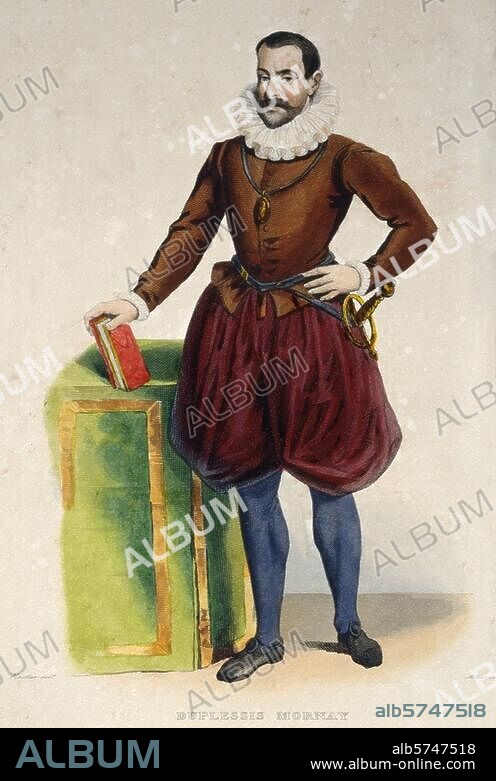 LOUIS-HENRI HAUTIER and LOUIS JEAN ALLAIS. Mornay, Philippe de, Seigneur du Plessy-Marly, called Duplessis-Mornay. French statesman, Hueguenot leader and writer; Buhy (Vexin) 5.11.1549 - Forêt-sur-Sêvre (Poitou) 11.11.1623. "DUPLESSIS MORNAY". Copper eng., undat., coloured, by Allais after a drawing by Louis-Henri (?). Hautier (1801-1839). Paris, priv. col. Paris, Private Collection.