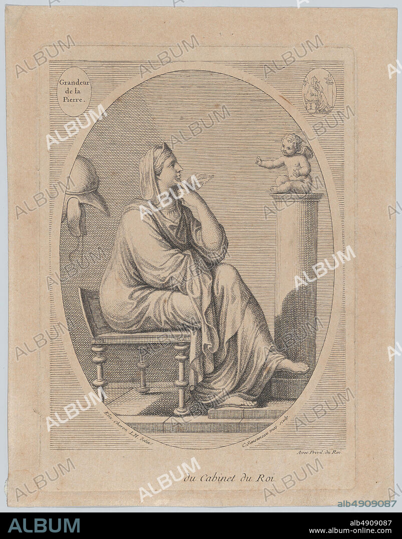 Charles Simonneau, Grandeur de la pierre, after Eliz. Cheron, Charles Simonneau (French, Orléans before 16451728 Paris), 16651728, Etching, Sheet: 8 9/16 × 6 5/8 in. (21.7 × 16.9 cm), Plate: 7 5/8 × 5 7/16 in. (19.4 × 13.8 cm), Prints.