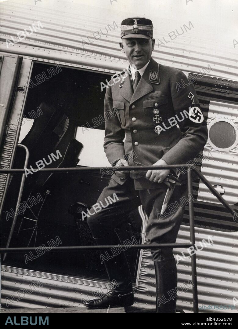 Viktor Lutze, commander of the SA, Berlin Airport, Germany, 1934. Founded in c1919, the Sturmabteilung (SA) was the paramilitary wing of the Nazi party. Its members were known as the 'Brownshirts' because of the colour of their uniforms. The SA played an important part in Hitler's rise to power in Germany but its significance was greatly reduced after its leaders, including Ernst Röhm, were killed in the 'Night of the Long Knives' in 1934, with the rival Schutzstaffel (SS) taking over its role. Lutze (1890-1943) succeeded Röhm as head of the SA. He had been instrumental in bringing about his predecessor's downfall, informing Hitler of his anti-regime plotting.
