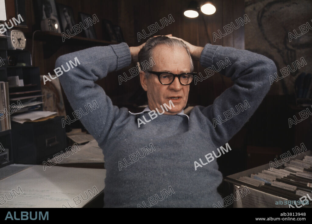 Editorial use only . Portrait of B.F. Skinner at his home in Cambridge, Massachusetts. Burrhus Frederic (B.F.) Skinner (March 20, 1904 - August 18, 1990) was an American psychologist, behaviorist, author, inventor, and social philosopher. He invented the operant conditioning chamber, also known as the Skinner Box. Skinner believed that human and animal behaviour is conditioned by positive or negative reinforcement as opposed to free will.