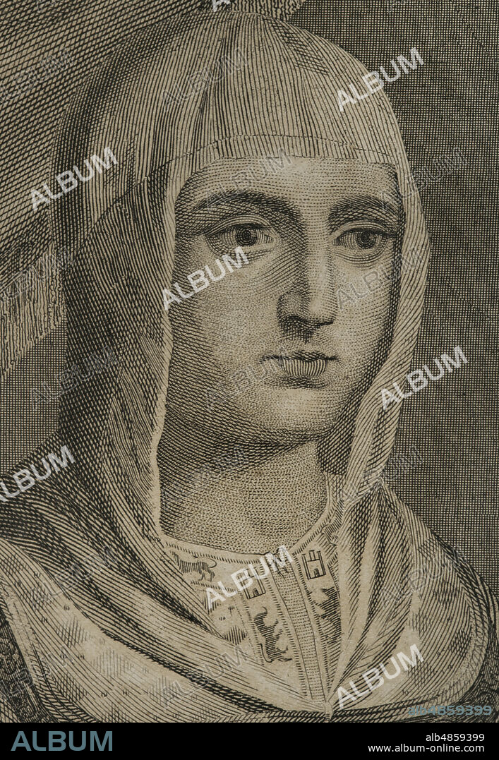 ANTONIO ROCA SALLENT (1813-1864). SPANISH ENGRAVER.. Isabel I de Castilla (1451-1504). Reina de Castilla (1474-1504). Retrato. Grabado por A. Roca. Detalle. Historia de las persecuciones políticas y religiosas en Europa. Tomo I. Editado en Barcelona, 1863.