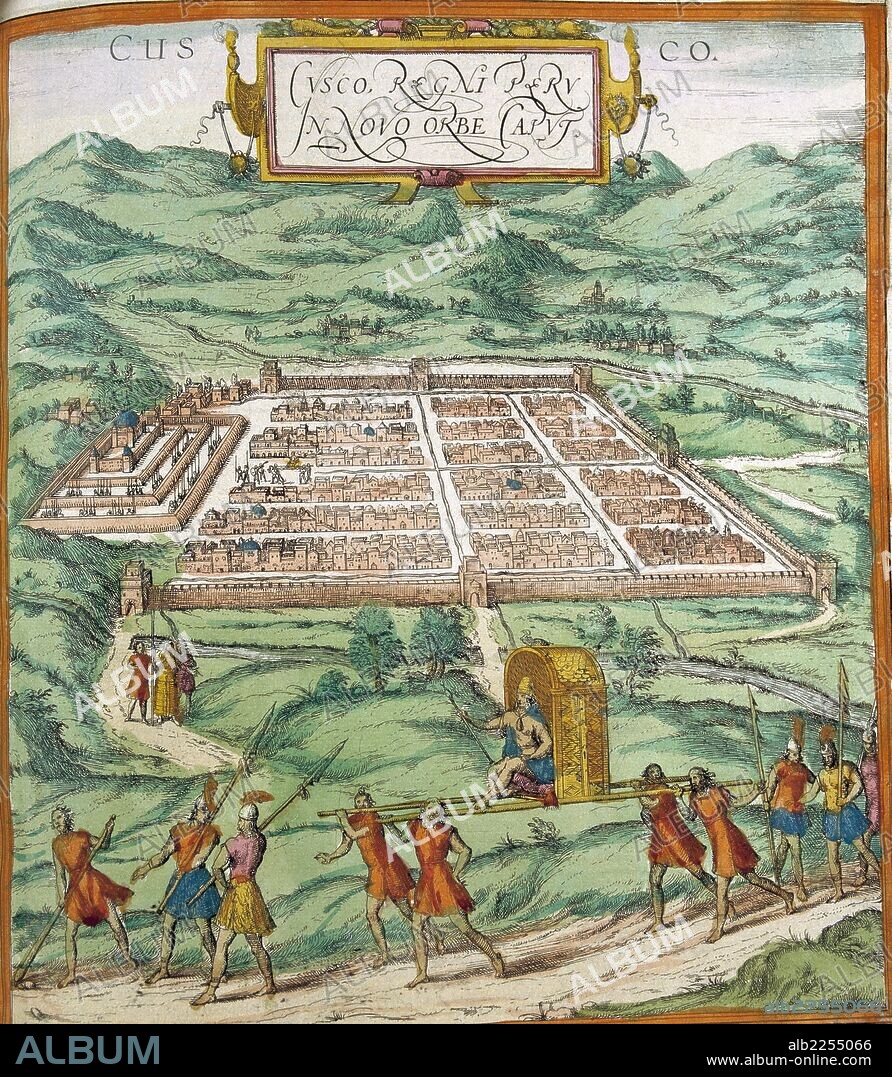 CARTOGRAFIA. MAPA CIUDAD DE CUZCO EN PERU. AÑO 1582. DE LA OBRA " CIVITATIS ORBIS TERRARUM ". AUTOR BRAUN Y HOGENBERGIUS. SERVICIO GEOGRAFICO DEL EJERCITO. MADRID.