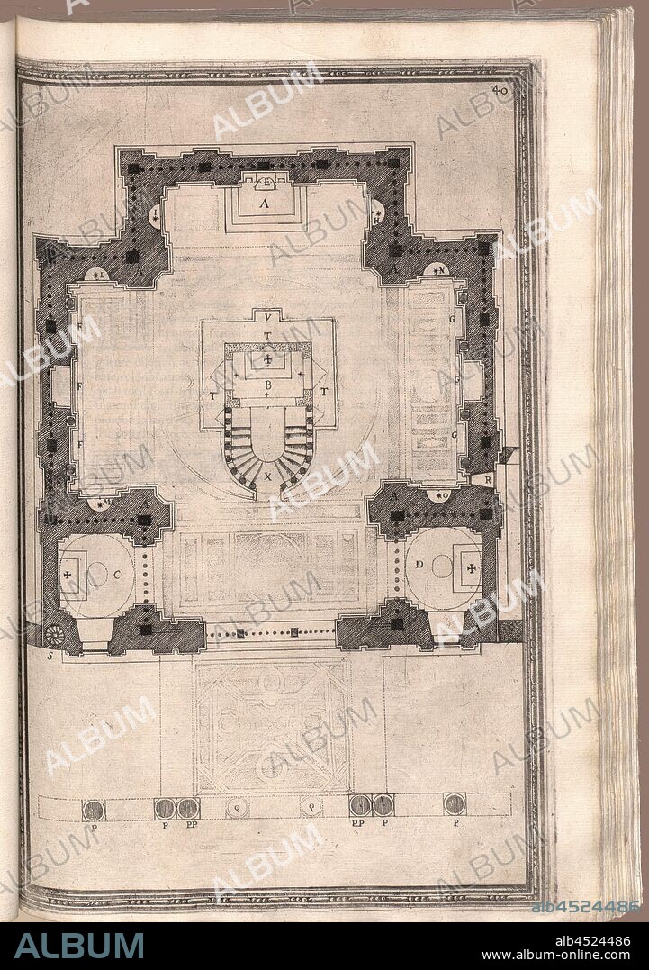 The plan of the Crib Chapel made by Our Lord, Floor plan of the Cappella Sistina in the Basilica of Santa Maria Maggiore in Rome, 40, fol. 39v, Fontana, Domenico (fec.); Bonifacio, Natale (inc.), 1590, Domenico Fontana: Della trasportatione dell'obelisco vaticano et delle fabriche di nostro signore papa Sisto V. Roma: appresso Domenico Basa, 1590.