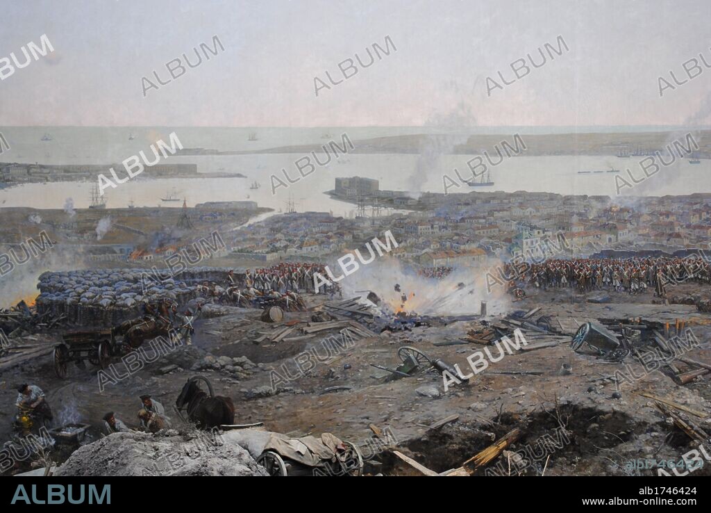 Crimean War (1853-1856). Siege of Sevastopol, 1854-1855, by Franz Alekseyevich Roubaud (1856-1928). The city, on the Black Sea, was besieged for 11 months. Detail. Museum of Heroic Defense and Liberation of Sevastopol. Crimean Peninsula. Ukraine.