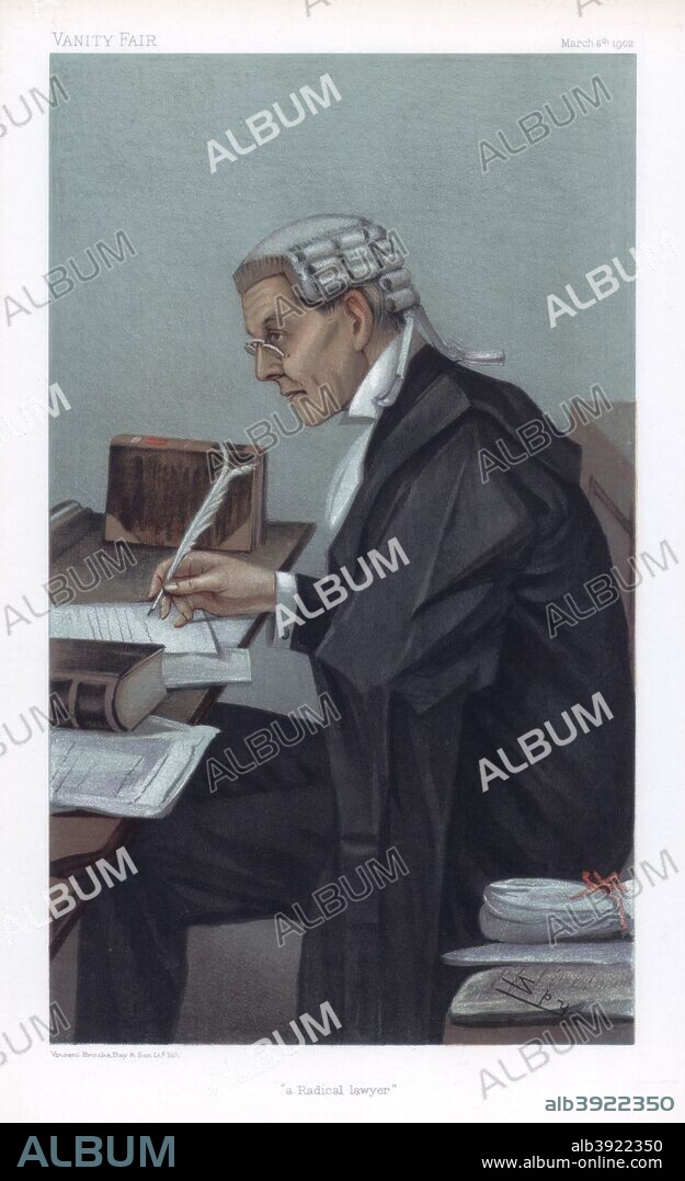'A Radical Lawyer', 1902. John Lawson Walton KC MP, British barrister and politician. Walton served as Attorney General from 1905-1908. Cartoon from Vanity Fair, 6th March 1902.