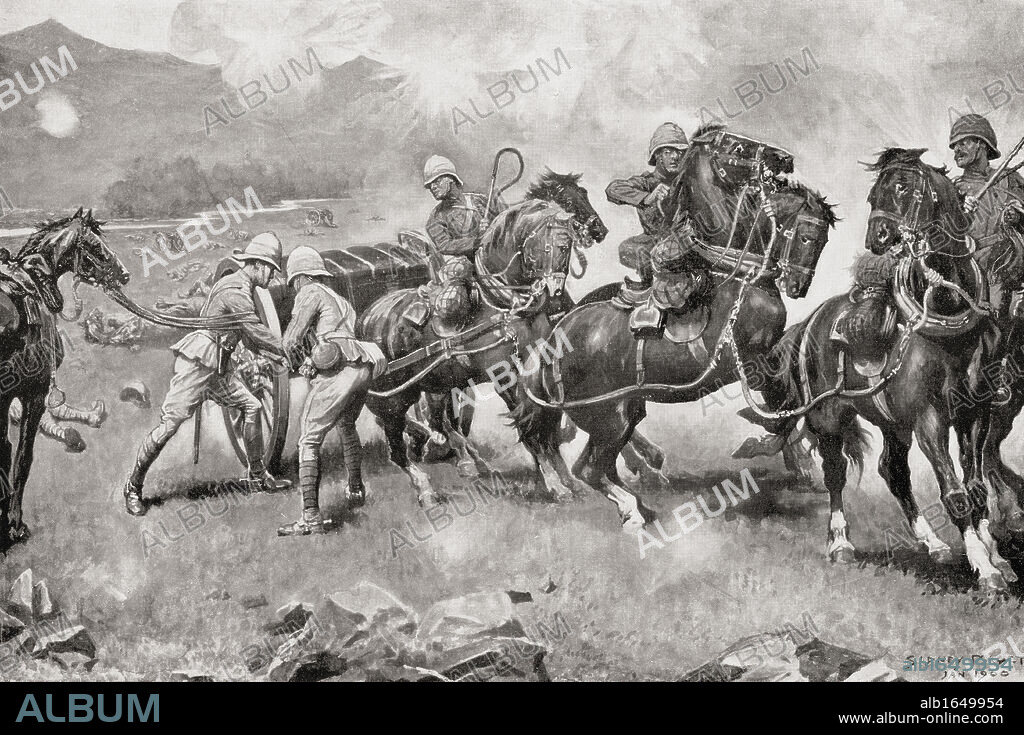 The Battle of Colenso, Natal, South Africa during the Second Boer War. The last desperate attempt to save the guns of the 14th and 66th batteries. From the book South Africa and the Transvaal War by Louis Creswicke, published 1900.