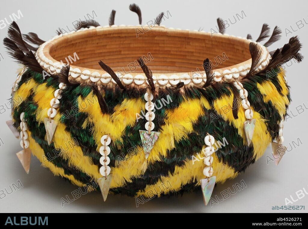 Pomo, Native American, Feather Basket, 19th century, sedge root, willow, feathers, and shell, Overall: 3 3/4 × 7 1/2 inches (9.5 × 19.1 cm).