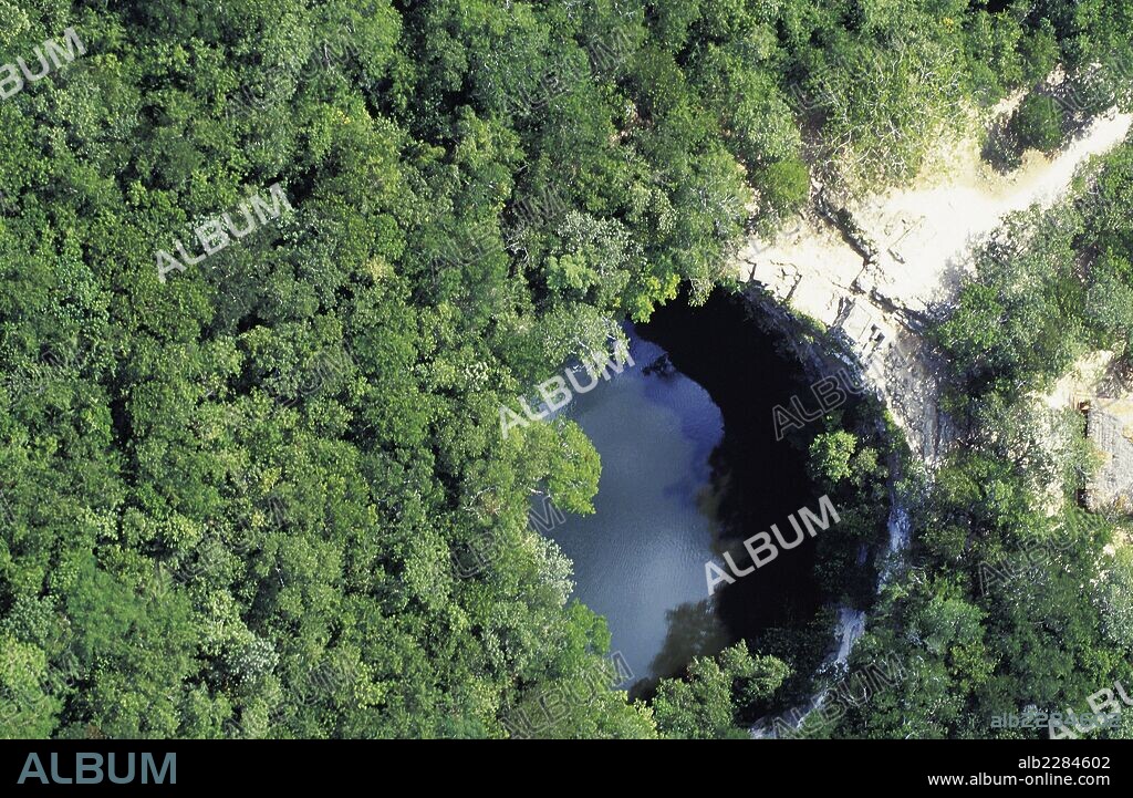 Cenote Xtoloe or sacred well, Chichen Itza (Unesco World Heritage List, 1988), Yucatan, Mexico. Maya Civilisation.