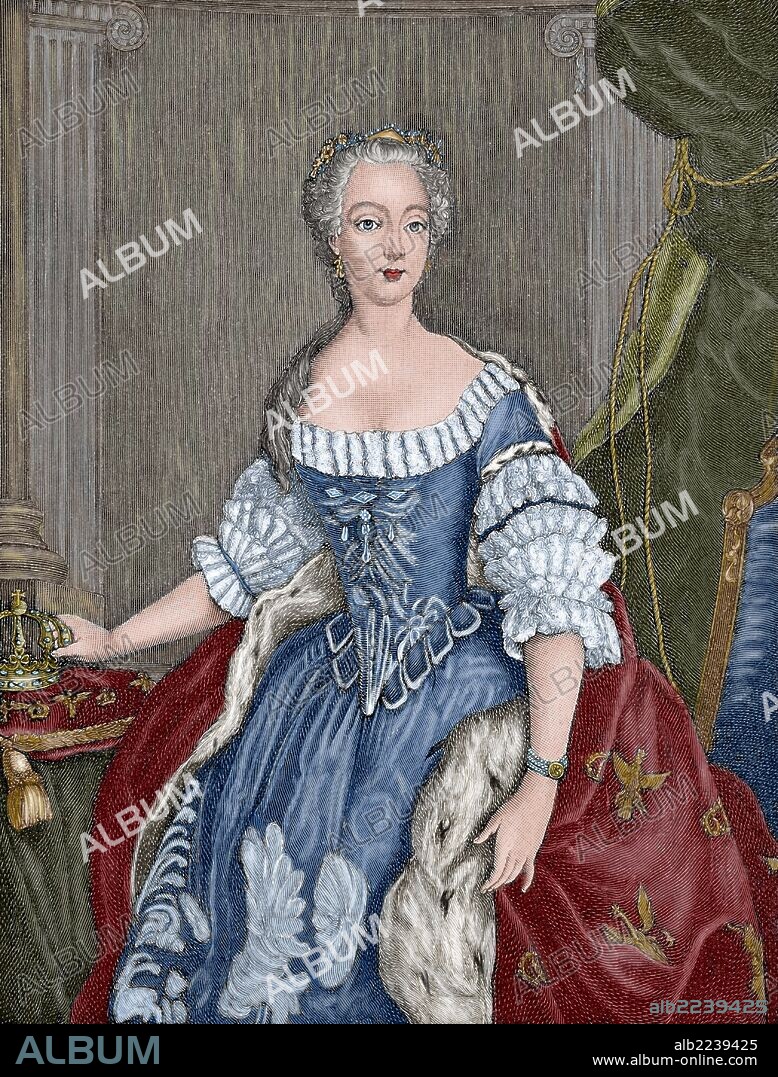 Isabel Cristina de Brunswick-Bevern (1715-1797). Reina consorte de Prusia, esposa del rey Federico II. Grabado coloreado.