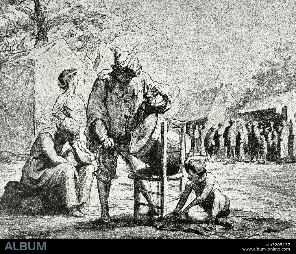 Honoré Daumier (1808-1879). Pintor, dibujante y escultor francés. "El Saltimbanquis". Publicado en la Ilustración Ibérica, 1886.