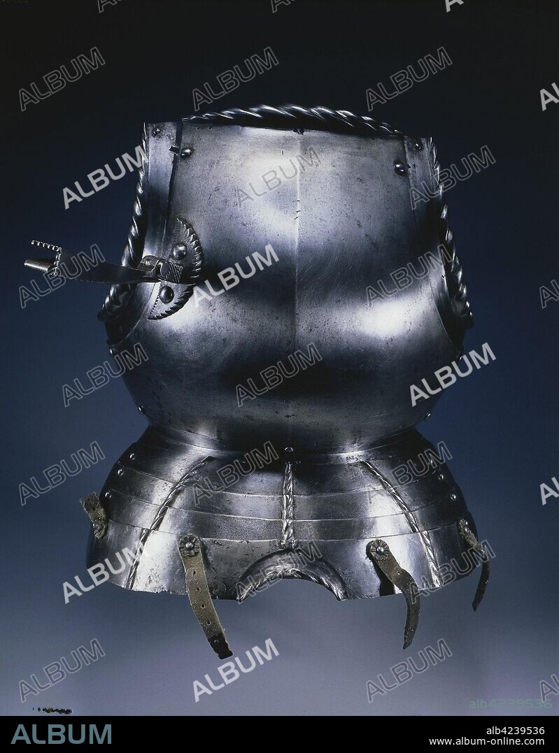 Breastplate (with lance rest and fauld/ Nuremberg), c.1510-1530. Germany, 16th century. Steel with black paint and leather straps; overall: 44 x 36.3 cm (17 5/16 x 14 5/16 in.).