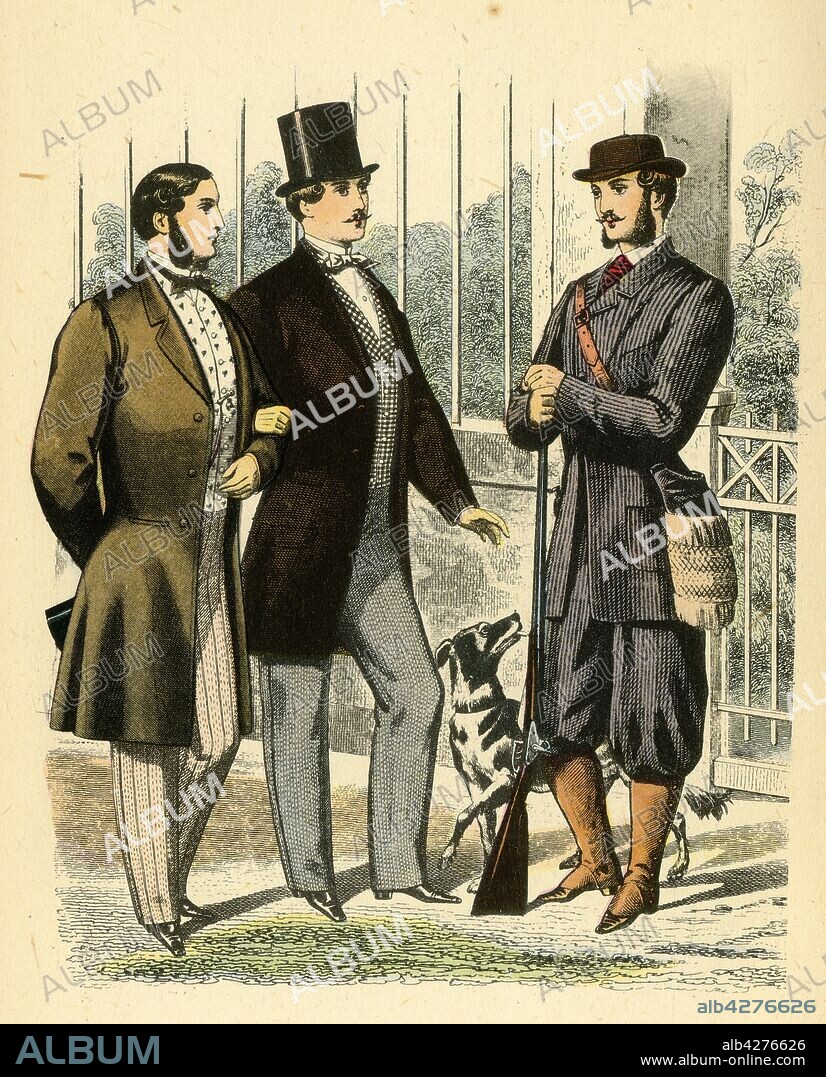 'Gazette of Fashion, 1861', 1943. Victorian hand coloured engraving from British magazine Gazette of Fashion. From "Fashions and Fashion Plates 1800-1900", by James Laver. [Penguin Books Limited, London and New York, 1943].