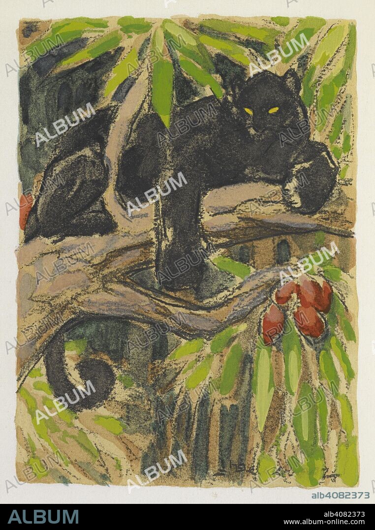 RUDYARD KIPLING. Bagheera the black Panther. Le Second livre de la Jungle. Traduction de Louis Fabulet et Robert d'HumieÌ€res. Paris, [1899]. Source: File 617 frontispiece.