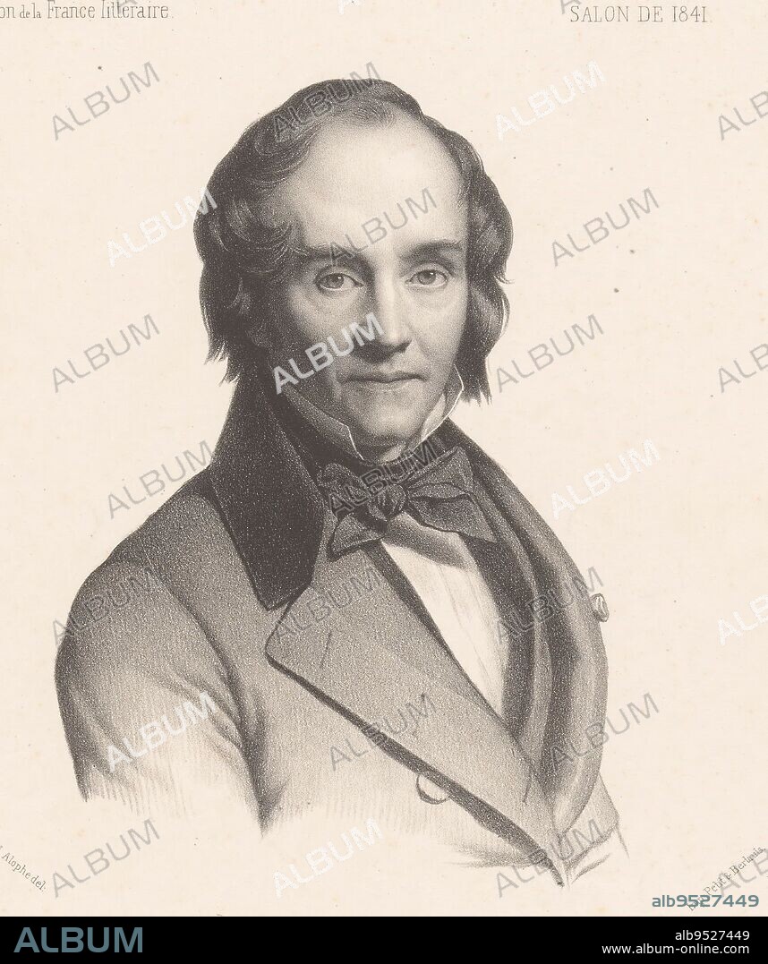 Portrait of the poet Casimir Delavigne, Marie Alexandre Alophe, after Henry Scheffer, 1841, print maker: Marie Alexandre Alophe, (mentioned on object), after: Henry Scheffer, (mentioned on object), printer: Petit & Bertauts, (mentioned on object), Paris, 1841, paper, h 308 mm - w 237 mm.