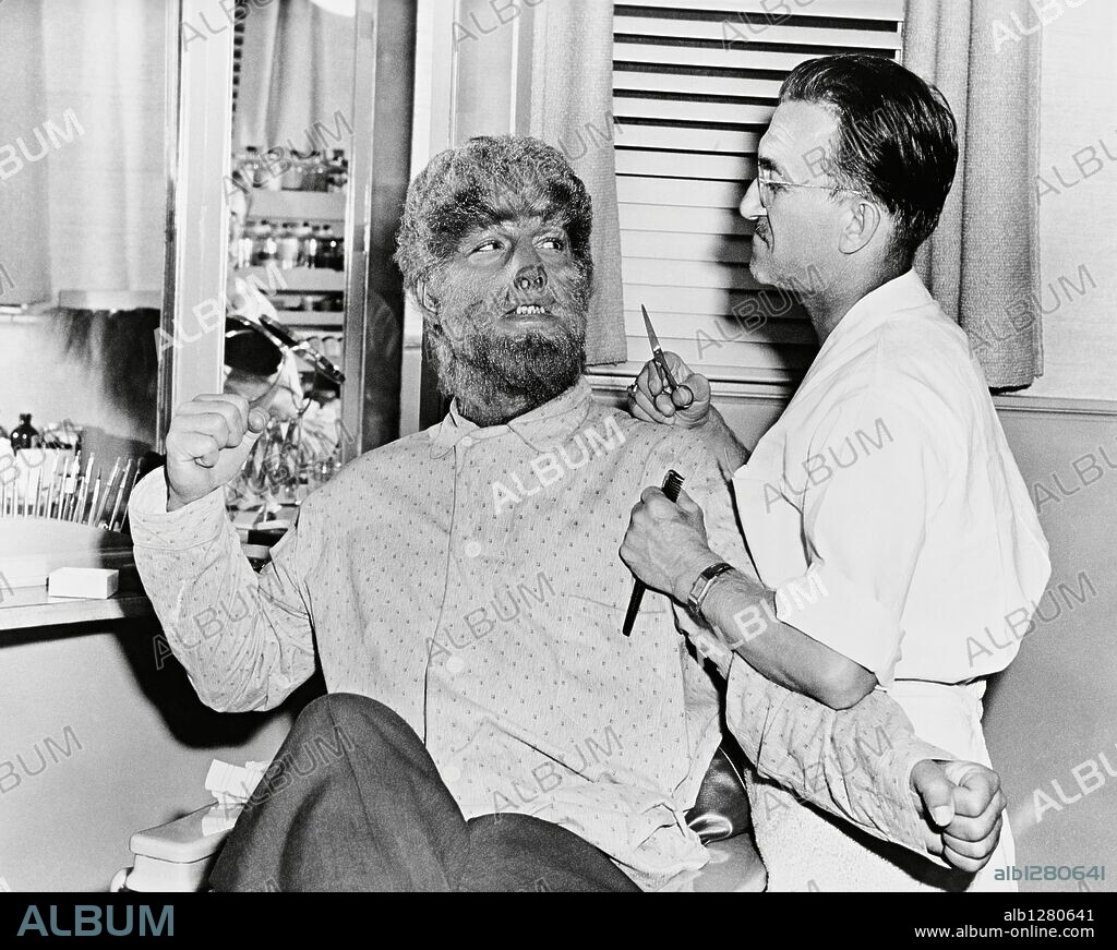 JACK PIERCE and LON CHANEY JR. in FRANKENSTEIN MEETS THE WOLF MAN, 1943, directed by ROY WILLIAM NEILL. Copyright UNIVERSAL PICTURES.