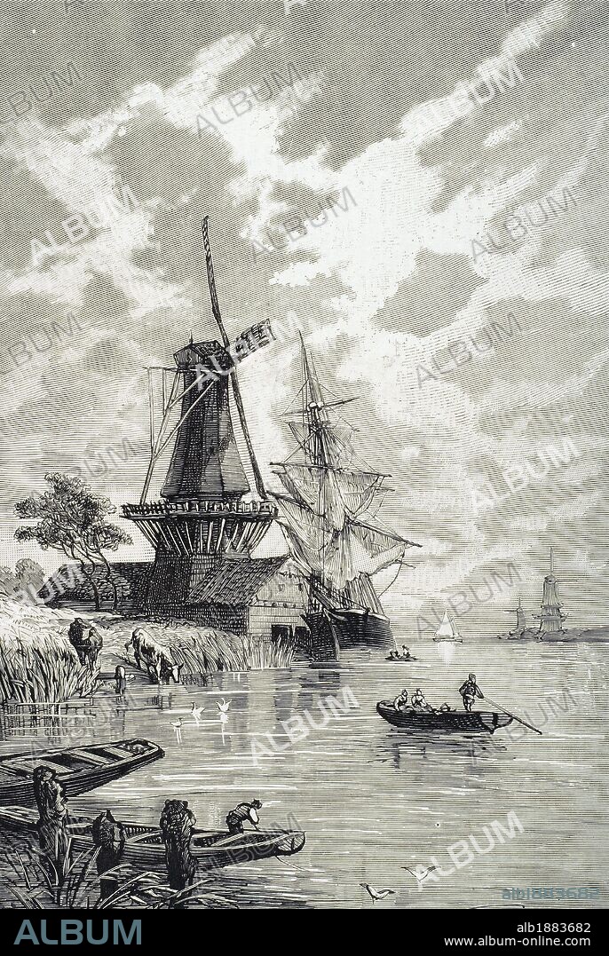 HISTORIA DE HOLANDA. SIGLO XIX. Vista de un CANAL. Grabado de "La Ilustración Española y Americana", año 1876.
