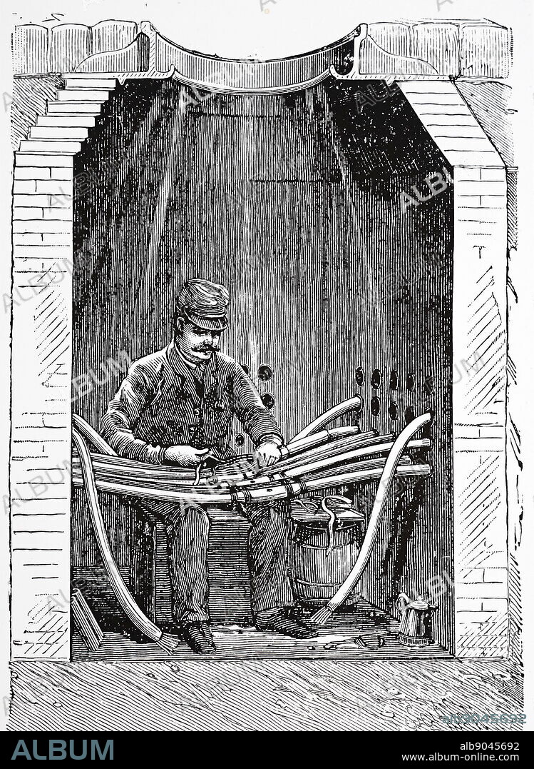 Sectional view of manhole in New York street, showing telephone cables being spliced. The Eclectic Telephone, New Tork, 1890.