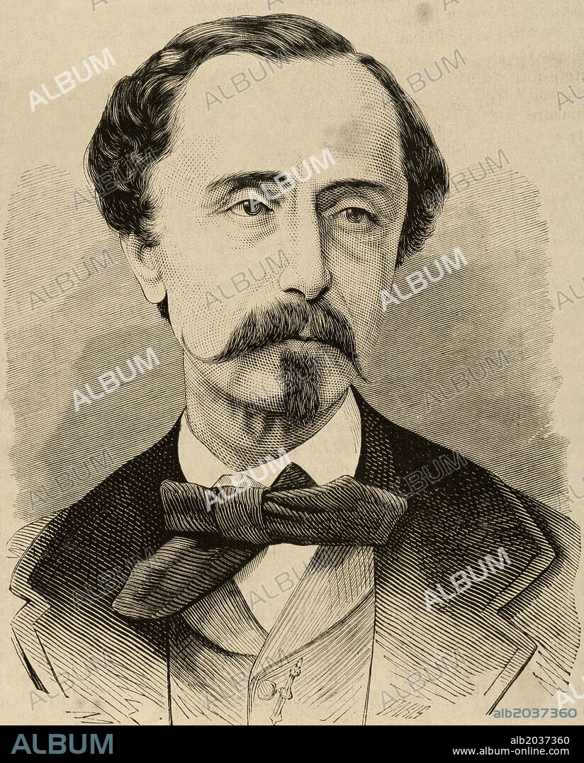 Leopoldo Augusto de Cueto López de Ortega, marqués de Valmar (1815-1901). Escritor, diplomático, investigador y crítico español. Grabado por Paris. "La Ilustración Española y Americana", año 1872.