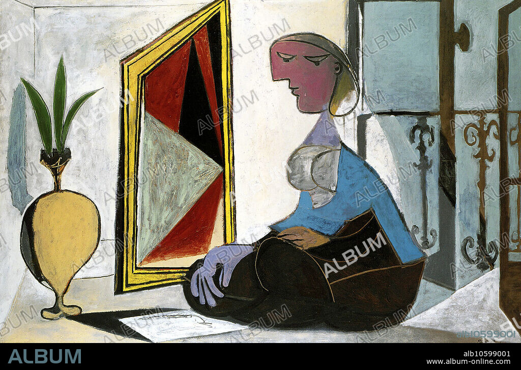 PABLO PICASSO. Femme au miroir (Femme accroupie). Woman at the Mirror (Crouching Woman).
