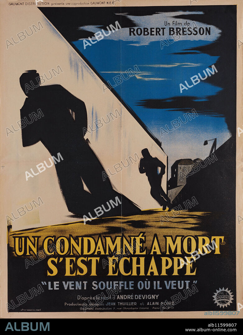 GUY GÉRARD NOËL. Movie poster "A Man Escaped or The Wind Bloweth Where It Listeth" by Robert Bresson.